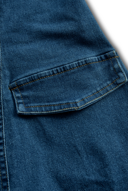Zafren blå denimkjole med halterneck og knapper