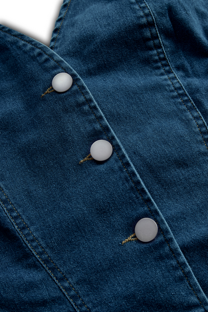 Zafren blå denimkjole med halterneck og knapper