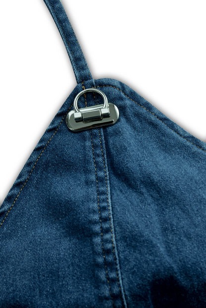 Zafren blå denimkjole med halterneck og knapper