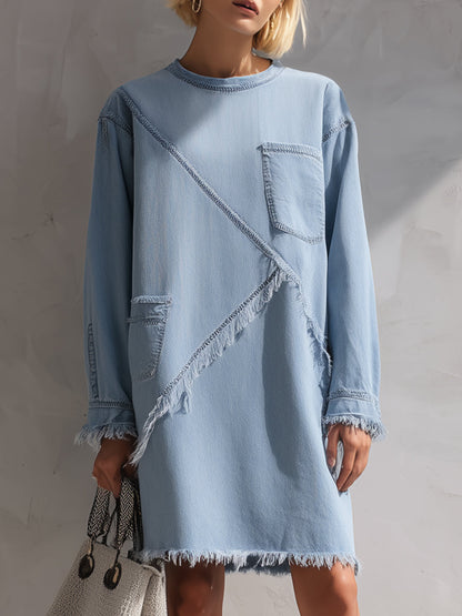 Abito mini Zafren in denim blu con orlo a vivo