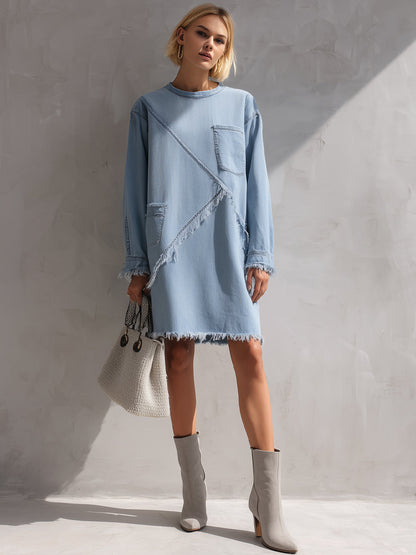 Abito mini Zafren in denim blu con orlo a vivo