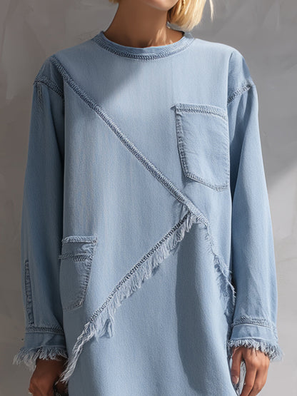 Abito mini Zafren in denim blu con orlo a vivo