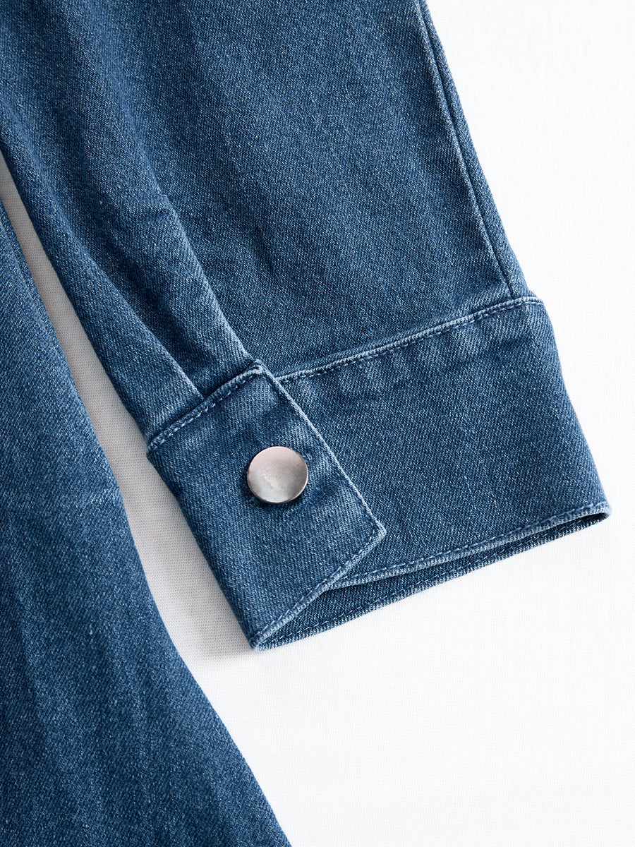 Zafren blå denim-midikjole med lynlås foran