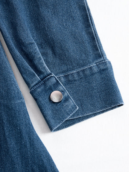 Zafren blå denim-midikjole med lynlås foran
