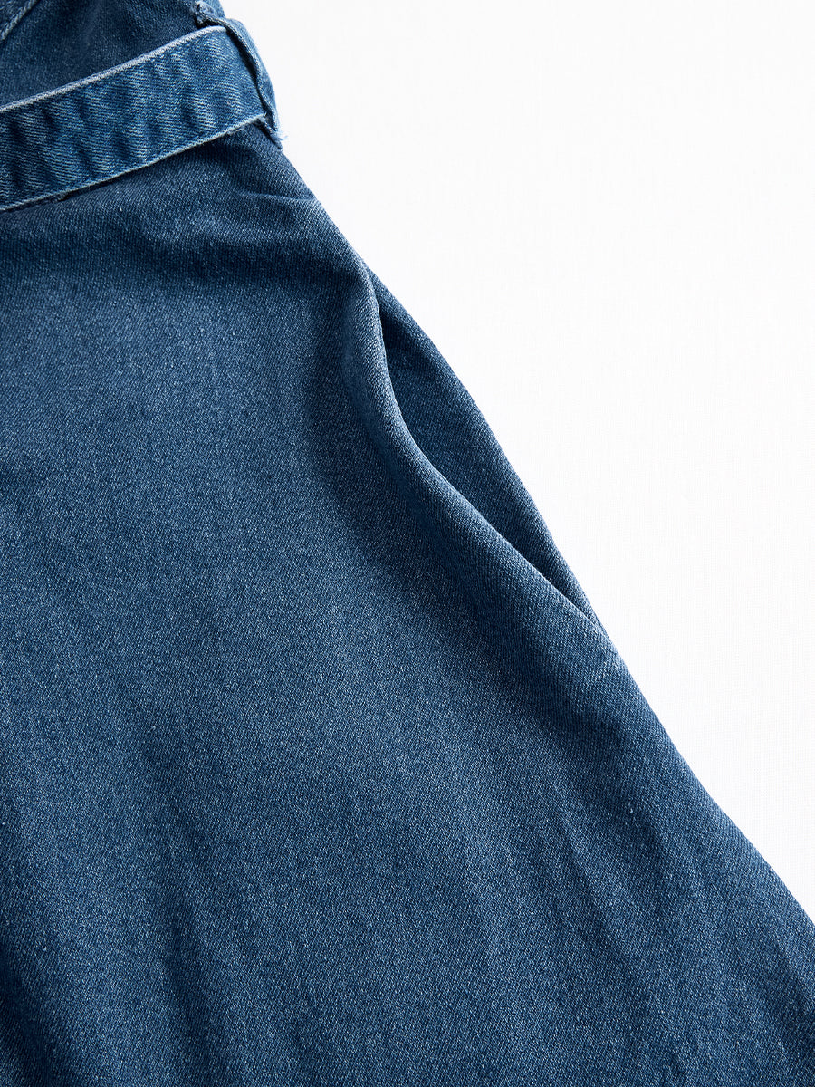 Zafren blå denim-midikjole med lynlås foran