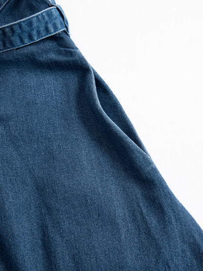 Zafren blå denim-midikjole med lynlås foran