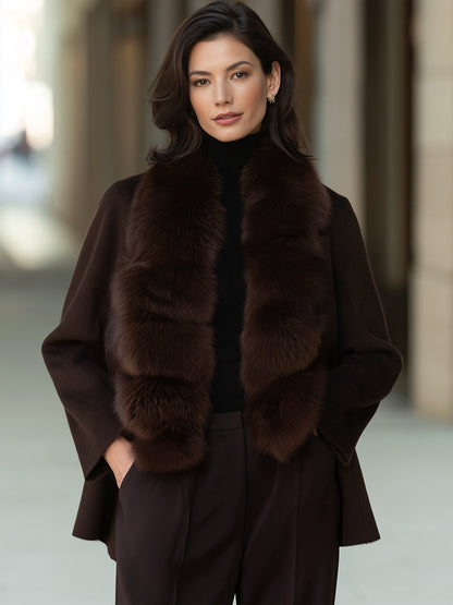 Manteau en laine marron Zafren avec col en fourrure