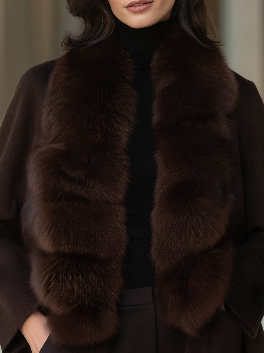 Manteau en laine marron Zafren avec col en fourrure