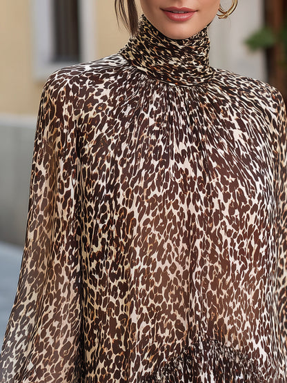 Zafren braune Bluse mit Leopardenmuster und Rüschen