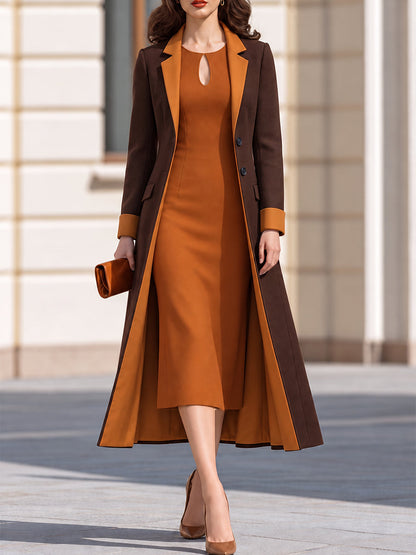 Ensemble robe-manteau longue marron Zafren