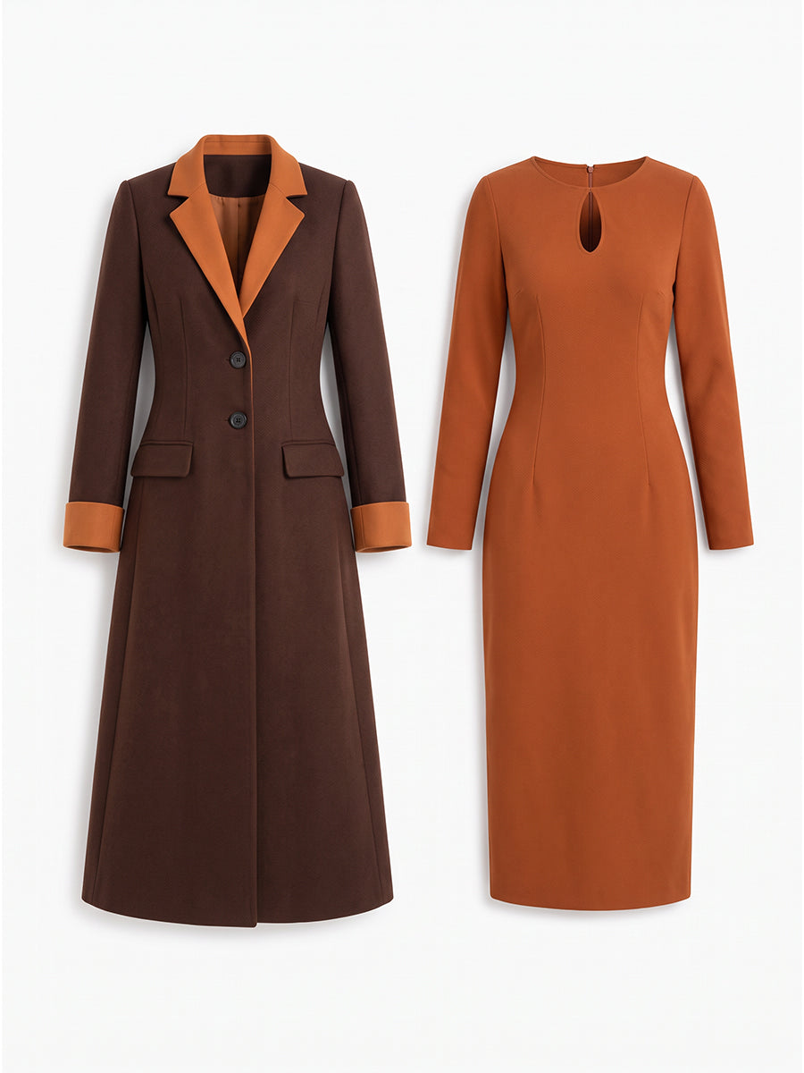 Ensemble robe-manteau longue marron Zafren