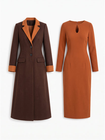 Ensemble robe-manteau longue marron Zafren