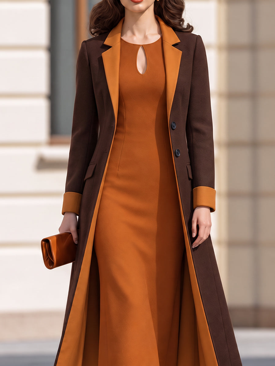 Ensemble robe-manteau longue marron Zafren