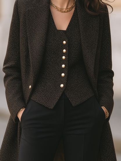 Conjunto Zafren de abrigo de tweed marrón y chaleco