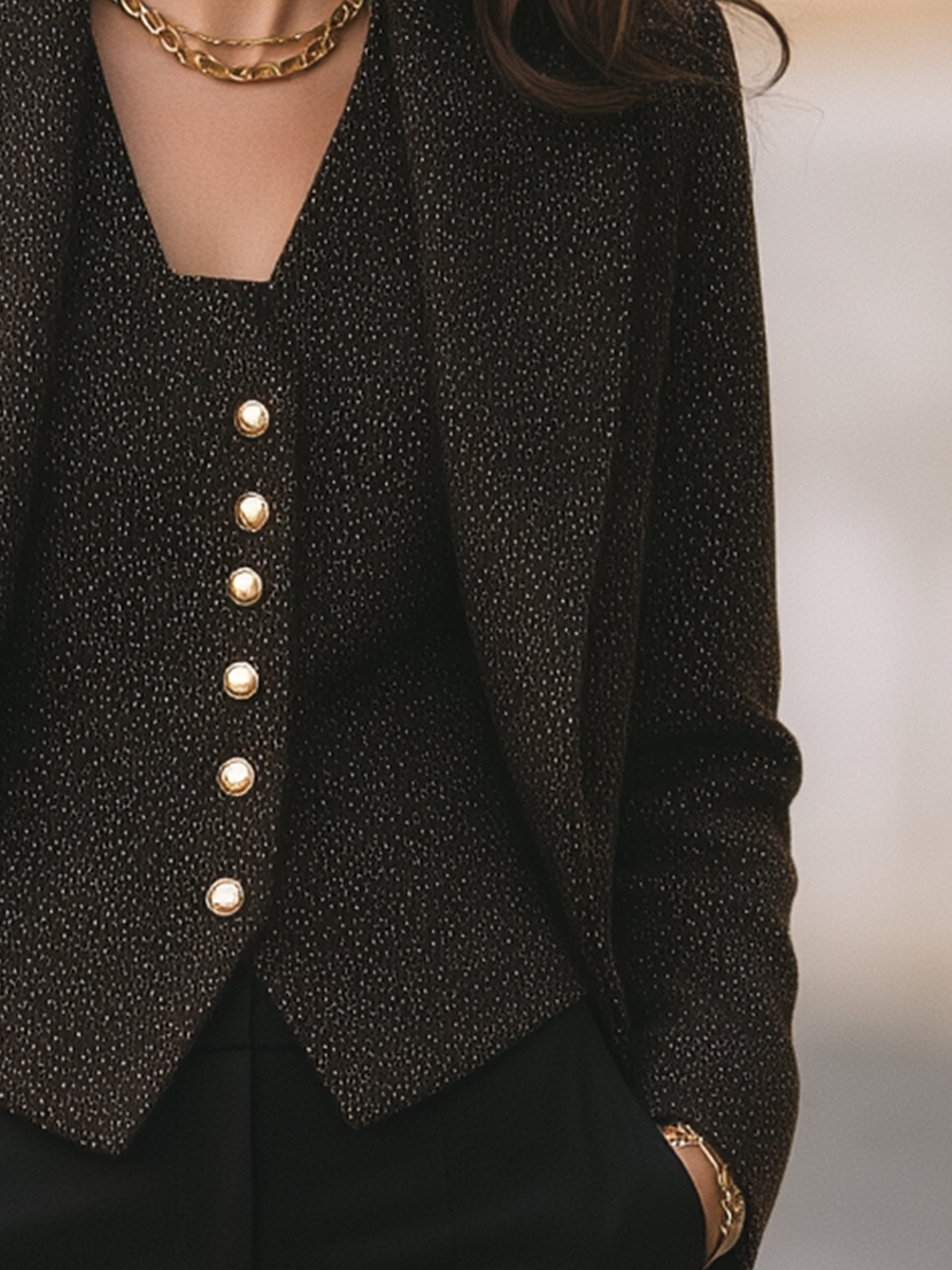 Conjunto Zafren de abrigo de tweed marrón y chaleco