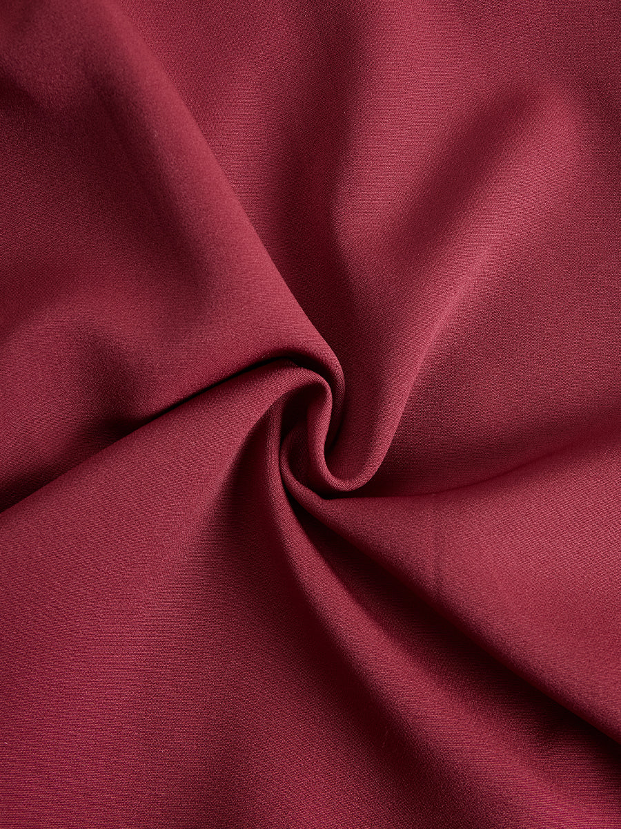 Zafren Burgundy Band Collar Belted Dress