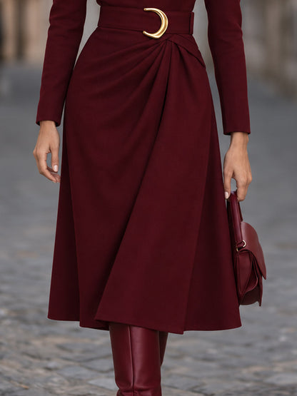 Abito bordeaux Zafren a collo alto con cintura