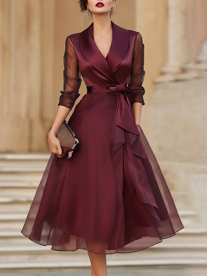 Abito a portafoglio Zafren color bordeaux con maniche trasparenti