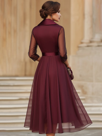 Abito a portafoglio Zafren color bordeaux con maniche trasparenti