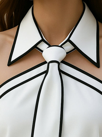 Blusa Zafren com acabamento contrastante e atilhos no pescoço