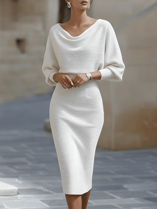 Zafren Bleistiftkleid mit Wasserfallausschnitt und Fledermausärmeln