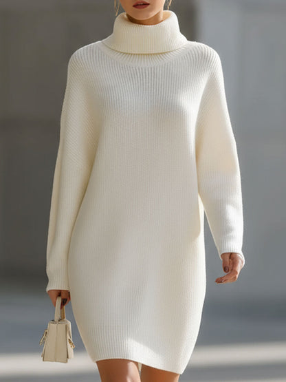 Abito maglione Zafren color crema a coste con collo alto