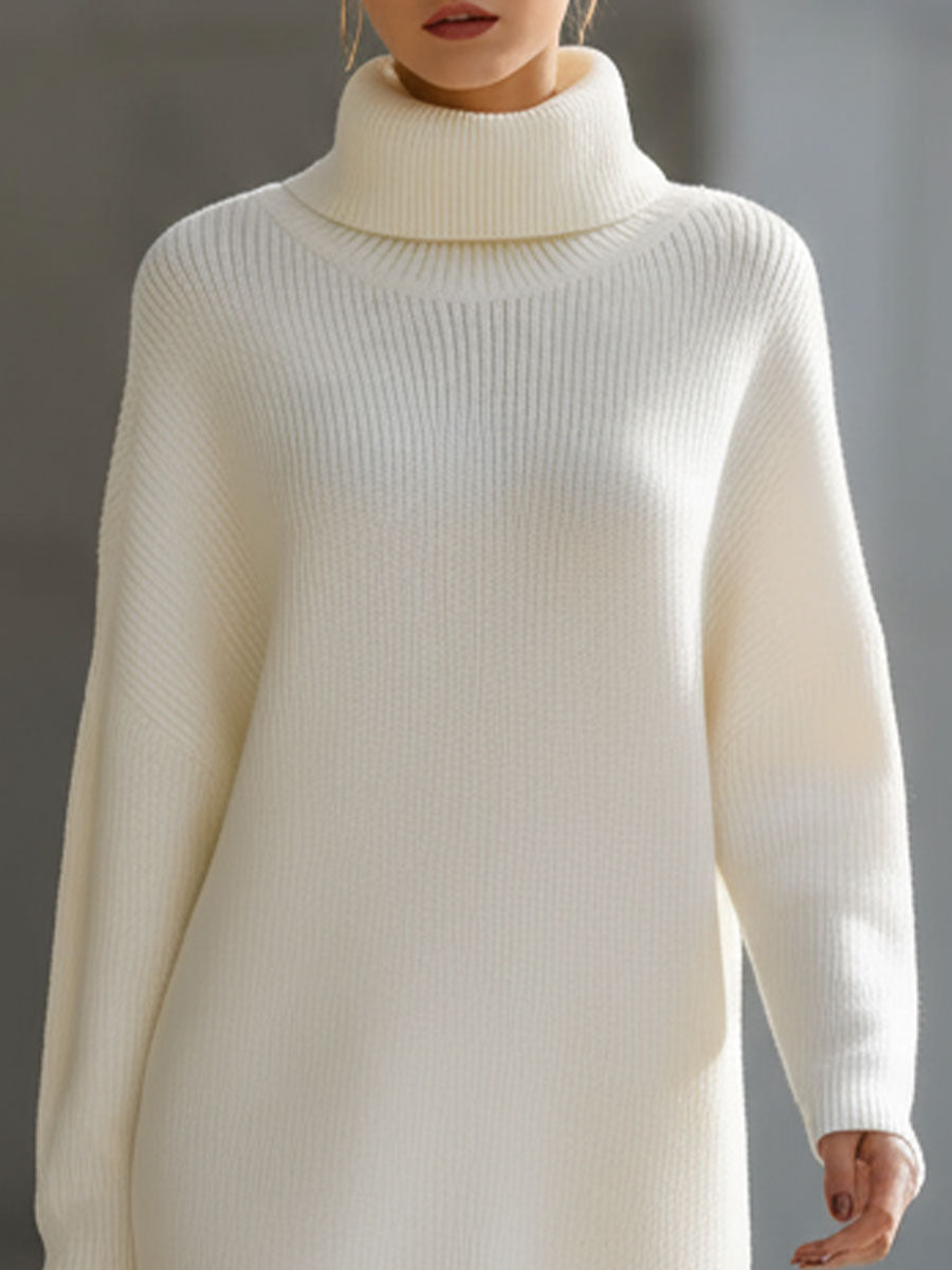 Abito maglione Zafren color crema a coste con collo alto