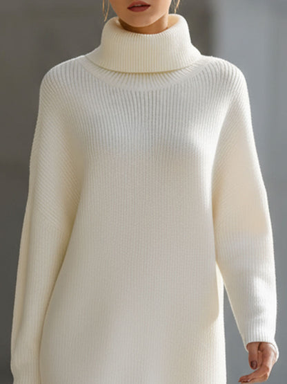 Abito maglione Zafren color crema a coste con collo alto