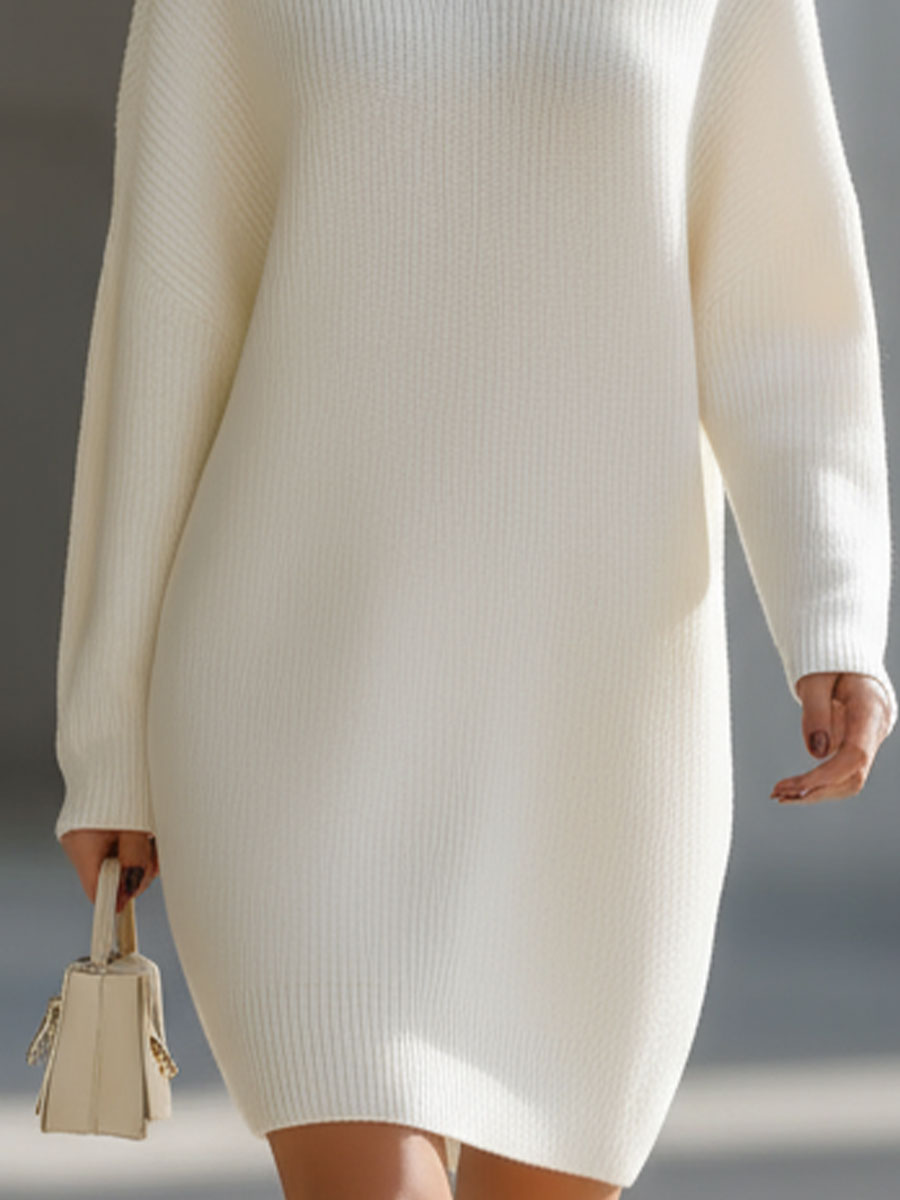 Abito maglione Zafren color crema a coste con collo alto