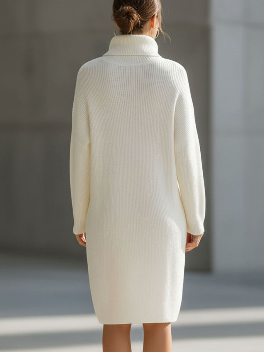 Abito maglione Zafren color crema a coste con collo alto