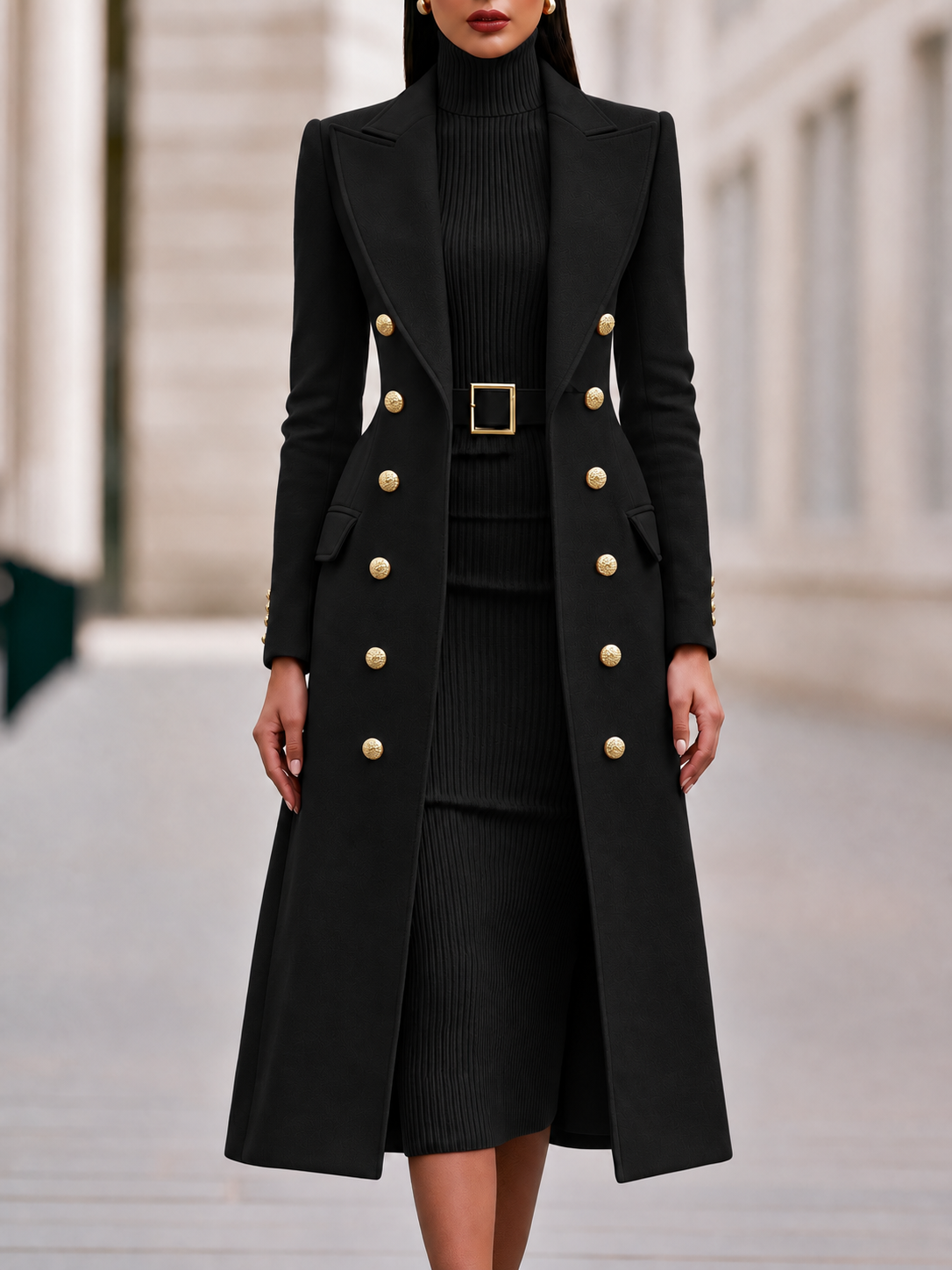 Conjunto Zafren de vestido de punto y abrigo cruzado