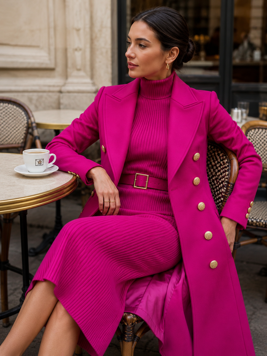 Conjunto Zafren de vestido de punto y abrigo cruzado