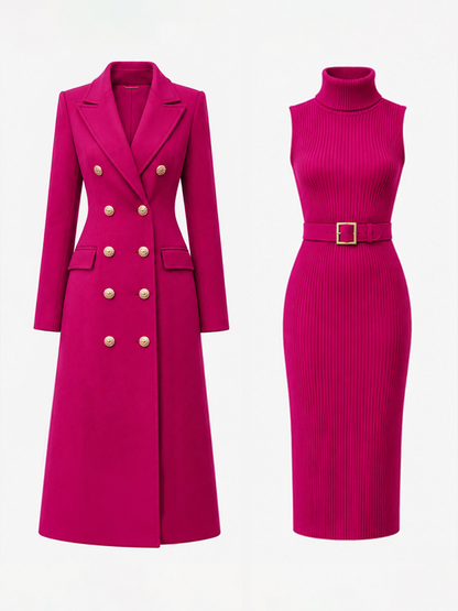 Conjunto Zafren de vestido de punto y abrigo cruzado
