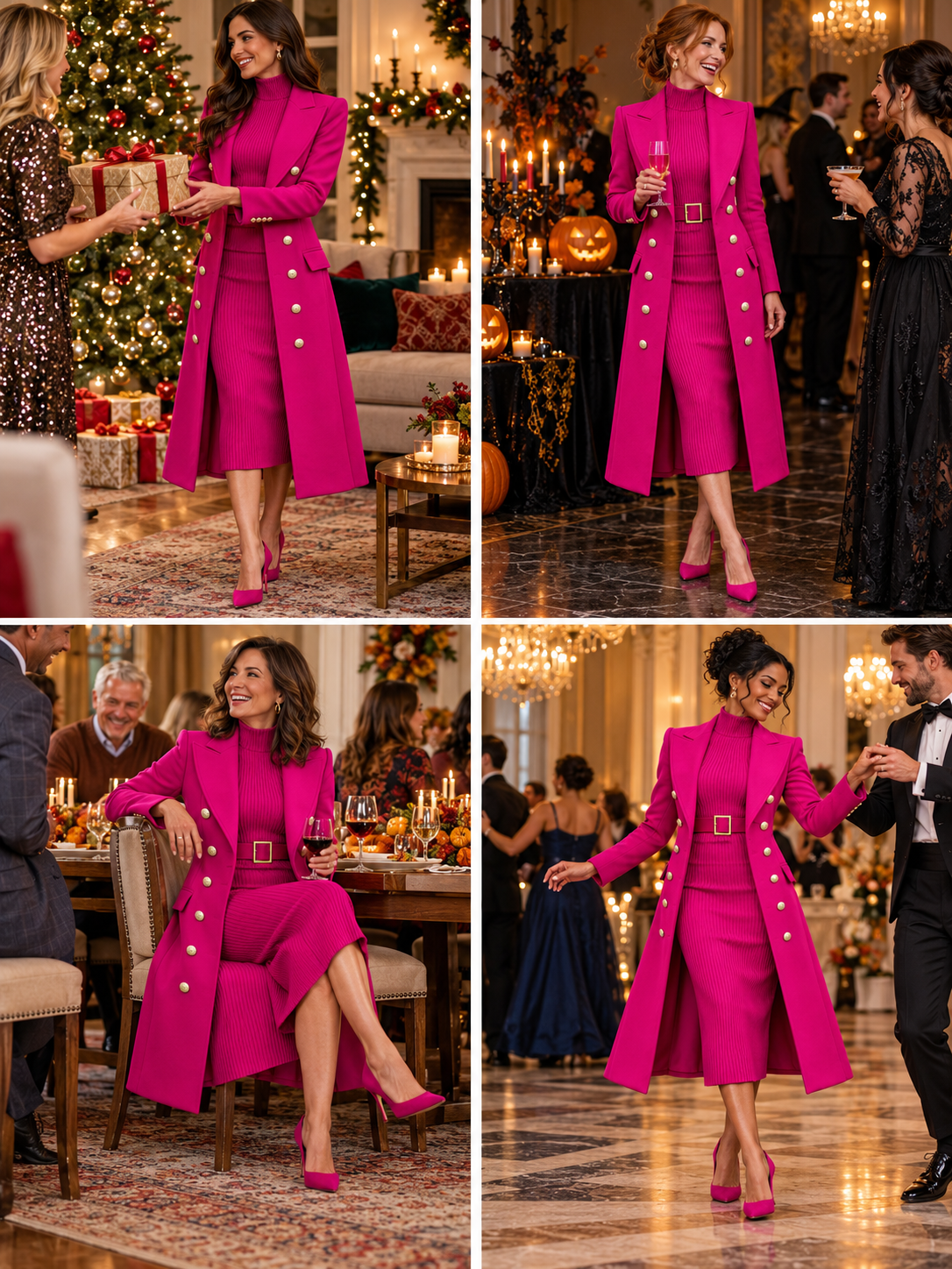 Conjunto Zafren de vestido de punto y abrigo cruzado