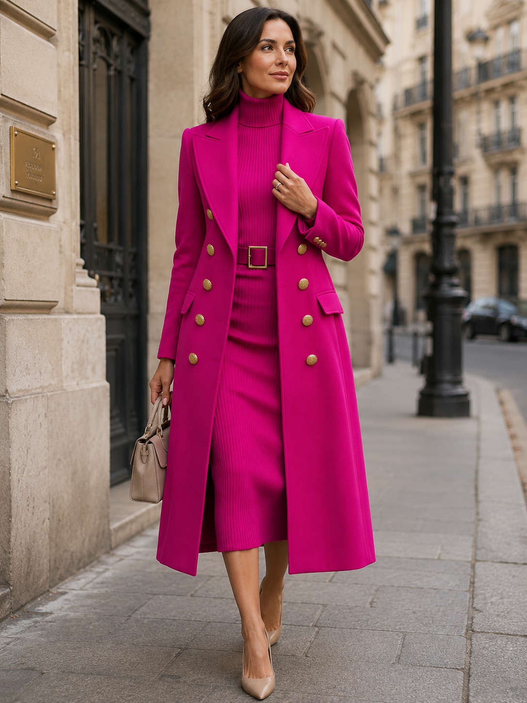 Conjunto Zafren de vestido de punto y abrigo cruzado