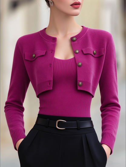Set Zafren fucsia cu cardigan scurt și maiou