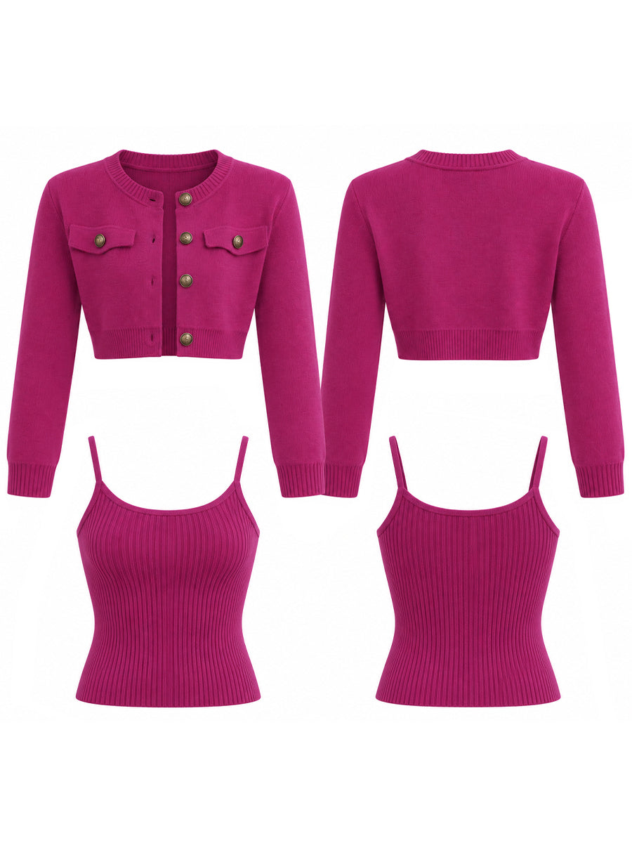 Set Zafren fucsia cu cardigan scurt și maiou
