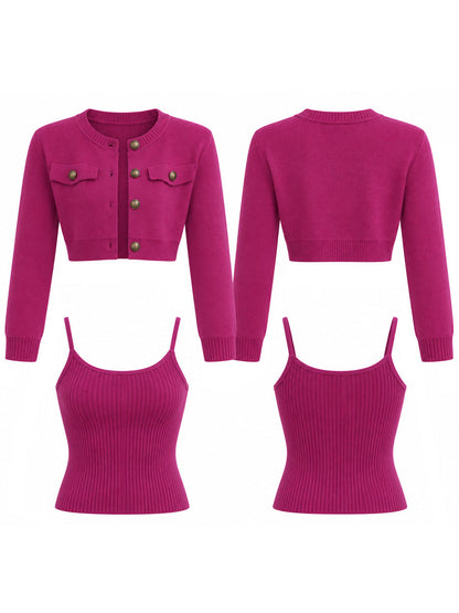Set Zafren fucsia cu cardigan scurt și maiou