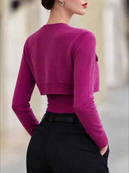 Set Zafren fucsia cu cardigan scurt și maiou