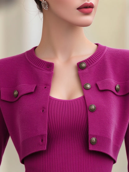 Set Zafren fucsia cu cardigan scurt și maiou