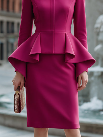 Conjunto de falda lápiz fucsia con peplum Zafren