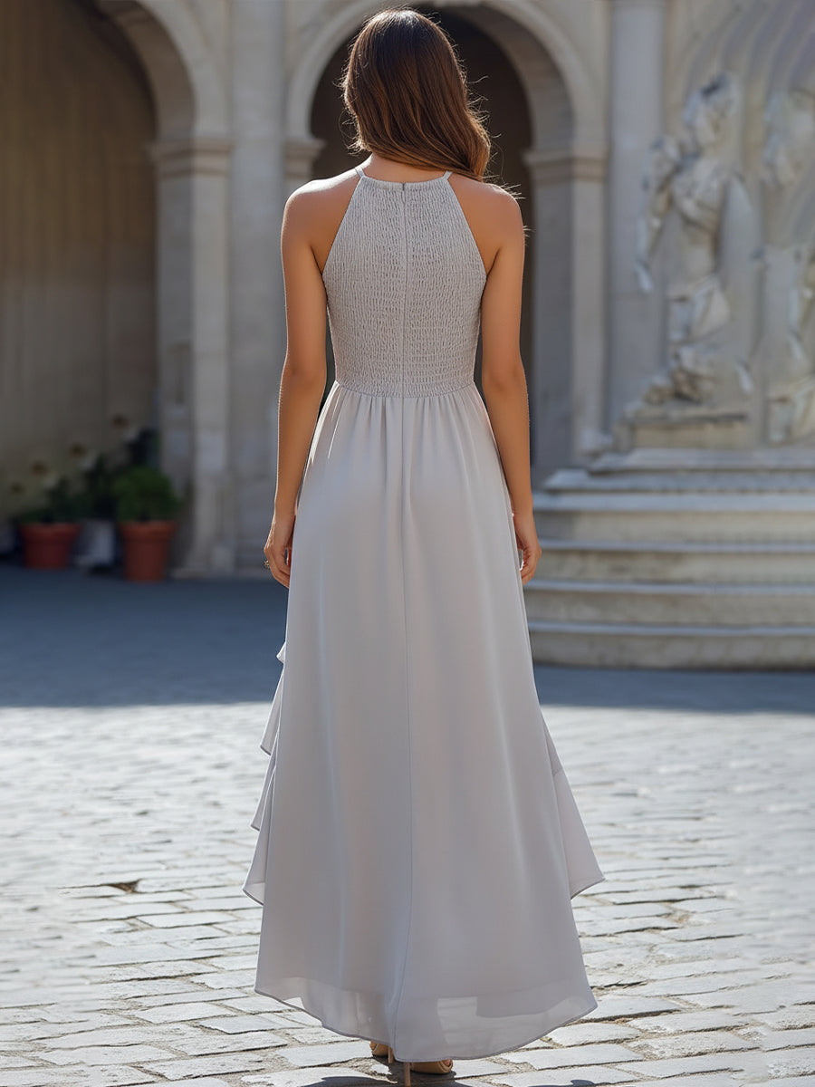 Zafren Gray Halter High-Low Midi Dress