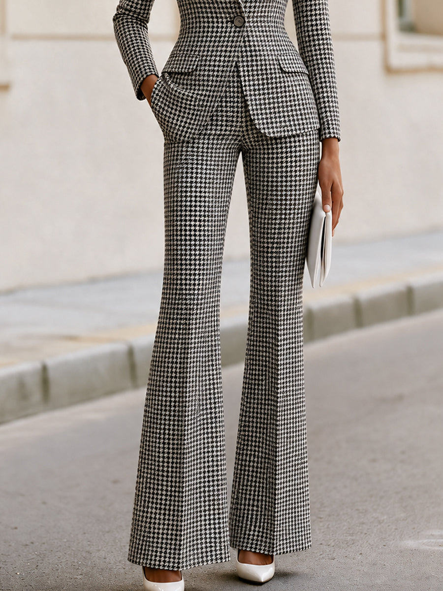 Zafren Gray Houndstooth Flared Pant Suit