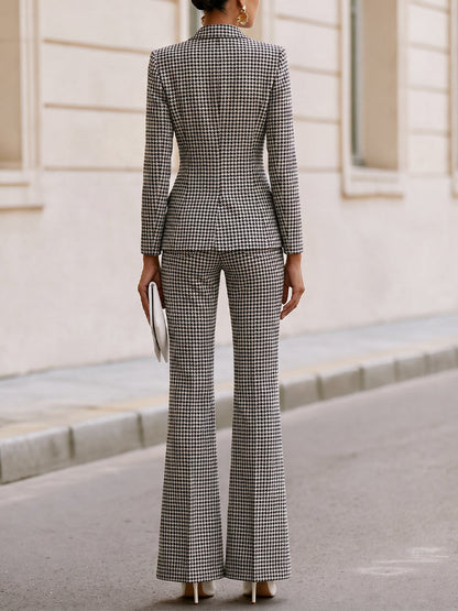 Zafren Gray Houndstooth Flared Pant Suit