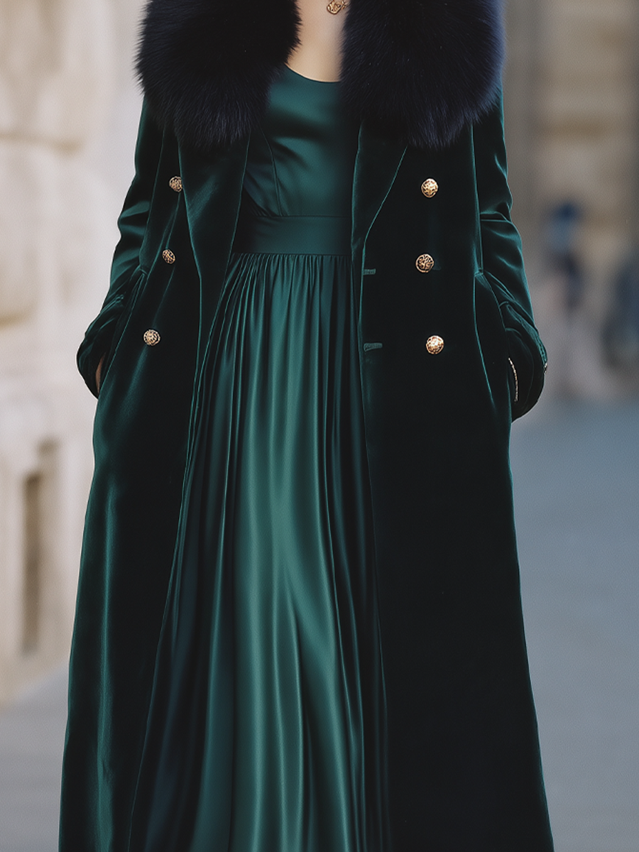 Ensemble Zafren composé d’une robe-manteau verte en velours duveteux