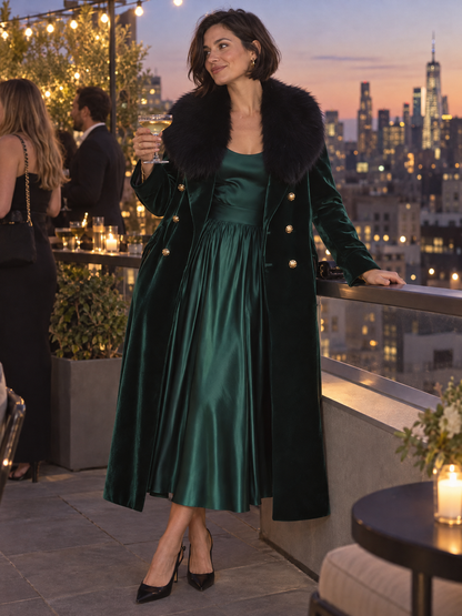 Ensemble Zafren composé d’une robe-manteau verte en velours duveteux