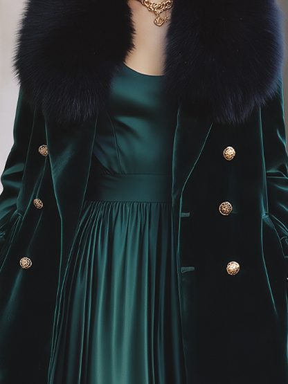 Ensemble Zafren composé d’une robe-manteau verte en velours duveteux