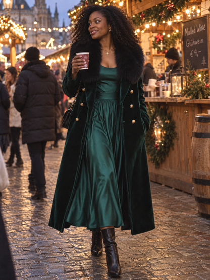 Ensemble Zafren composé d’une robe-manteau verte en velours duveteux