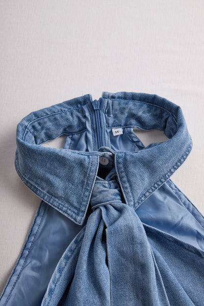 Zafren halterblouse met strikkraag