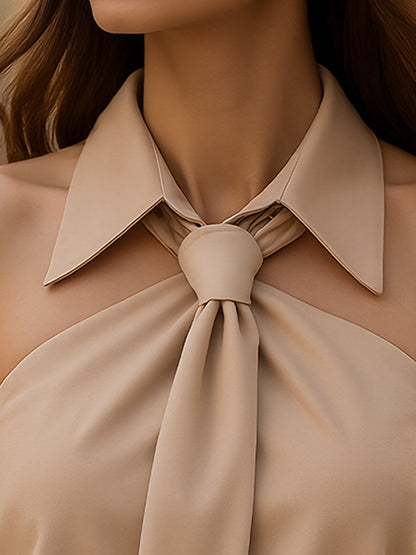 Zafren halterblouse met strikkraag
